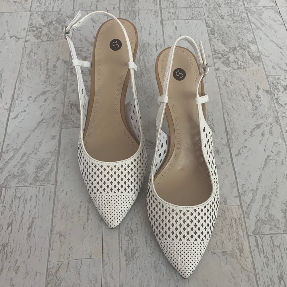 Like New CP Thalia Diamond White Sling Back Pumps